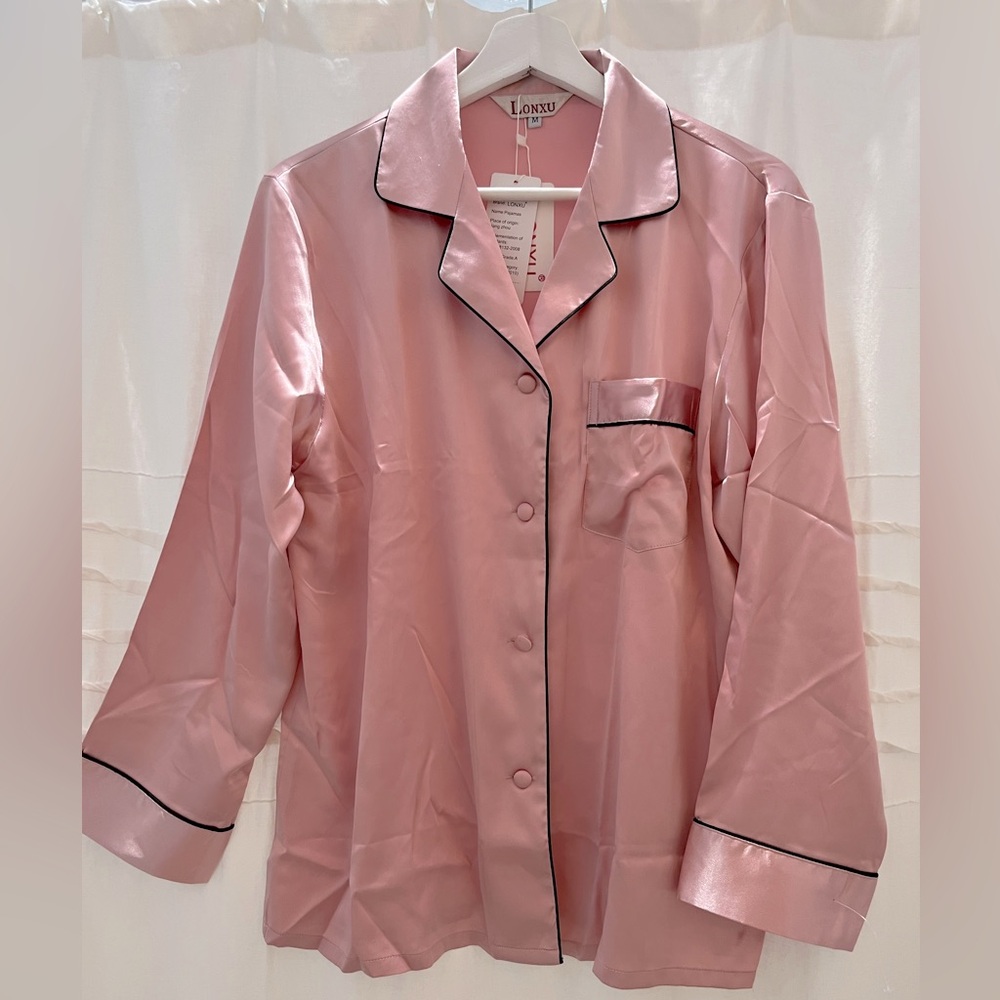 LONXU Medium pink silk pajama set **LUXURIOUS WASHABLE SILK NWT** - Picture 3 of 13